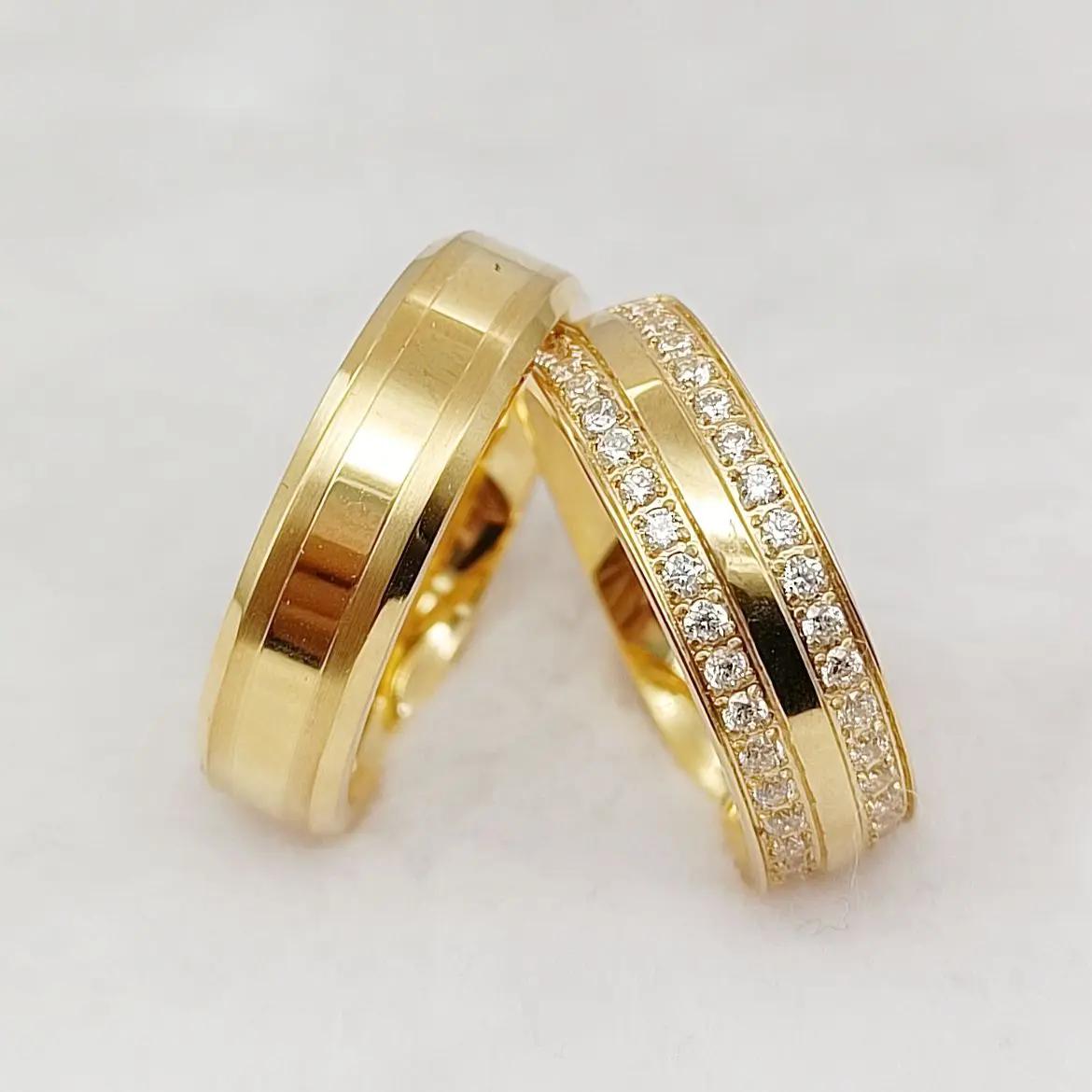 High Quality Couples Wedding Rings Man whole Lovers 18k gold plated stainless steel jewelry cz Diamond finger rings